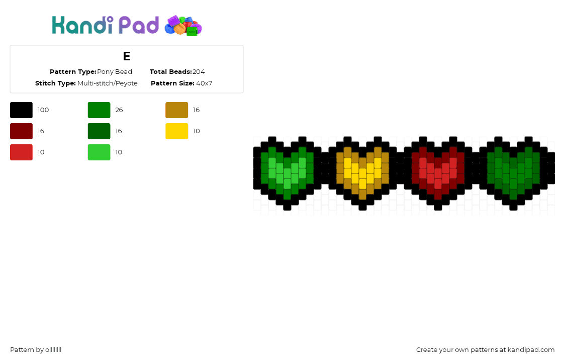 E - Pony Bead Pattern by ollllllll on Kandi Pad - black,green