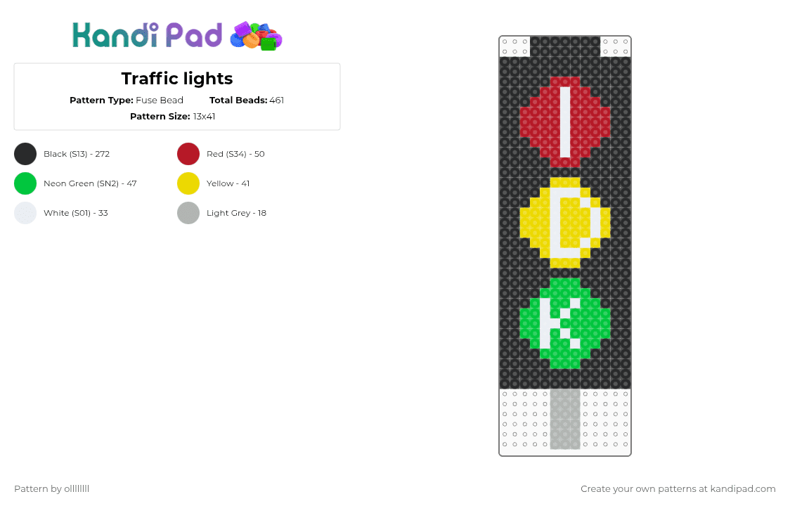 Traffic lights - Fuse Bead Pattern by ollllllll on Kandi Pad - black,red,yellow,green