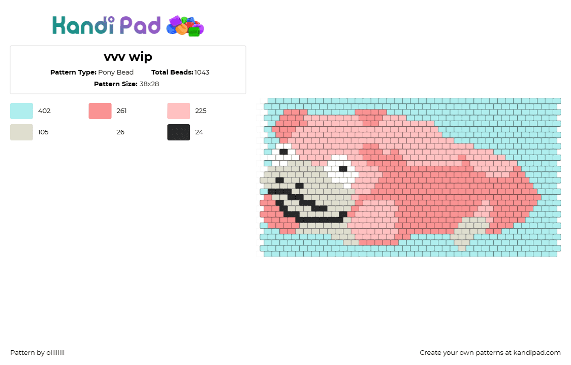 vvv wip - Pony Bead Pattern by ollllllll on Kandi Pad - slowpoke,pokemon,character,gaming,pink,light blue