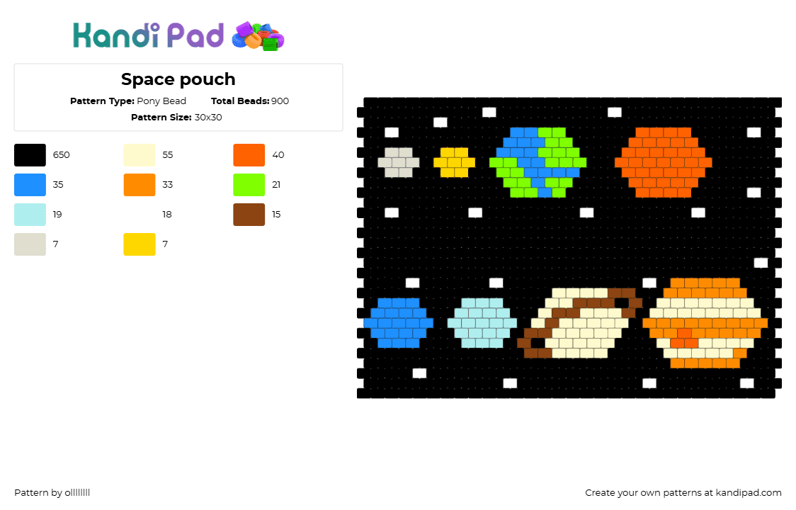 Space pouch - Pony Bead Pattern by ollllllll on Kandi Pad - black,yellow,light blue,orange