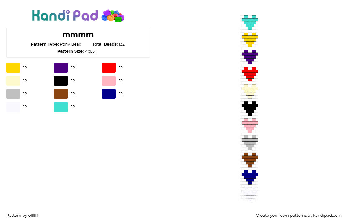 mmmm - Pony Bead Pattern by ollllllll on Kandi Pad - hearts,love,valentine,repeating,colorful