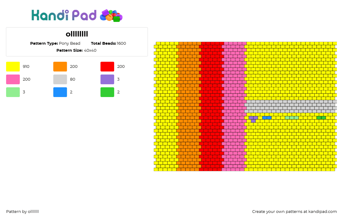 ollllllll - Pony Bead Pattern by ollllllll on Kandi Pad - bright,neon,stripes,panel,yellow