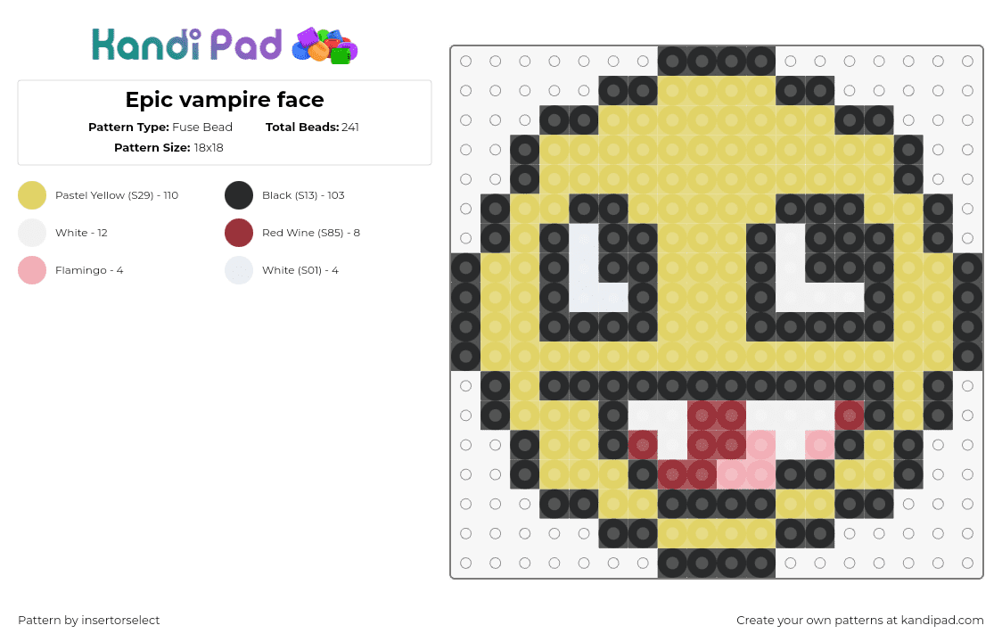 Epic vampire face - Fuse Bead Pattern by insertorselect on Kandi Pad - epic face,vampire,fangs,emoji,smiley,roblox,yellow