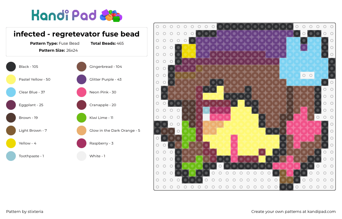 infected - regretevator fuse bead - Fuse Bead Pattern by stixteria on Kandi Pad - infected,regretevator,character,head,npc,video game,roblox,brown,yellow