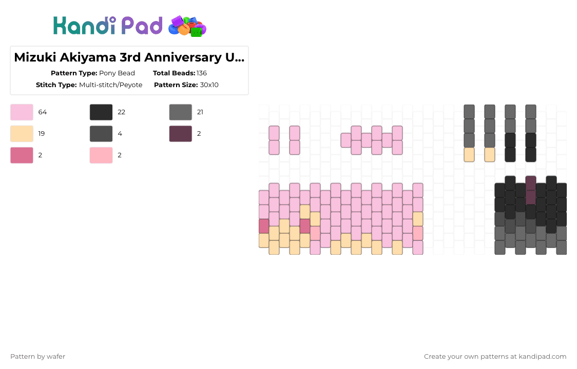 Mizuki Akiyama 3rd Anniversary Unit Outfit Doll/Figure - Pony Bead Pattern by wafer on Kandi Pad - pink