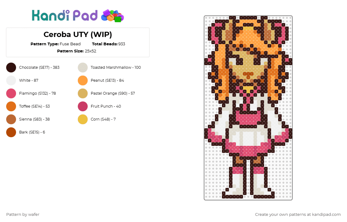 Ceroba Ketsukane (UTY) - Fuse Bead Pattern by wafer on Kandi Pad - brown,orange,undertale,undertale yellow,ceroba,ceroba ketsukane,deltarune,uty,utdr