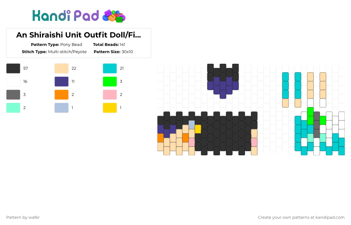 An Shiraishi Unit Outfit Doll/Figure - Pony Bead Pattern by wafer on Kandi Pad - black,purple,light blue,beige