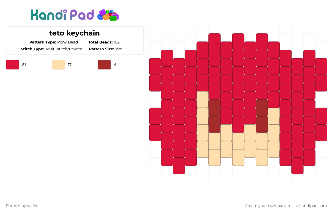 teto keychain - Pony Bead Pattern by wafer on Kandi Pad - red