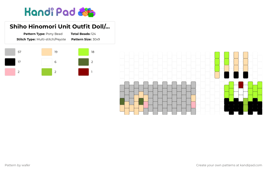 Shiho Hinomori Unit Outfit Doll/Figure - Pony Bead Pattern by wafer on Kandi Pad - green,beige