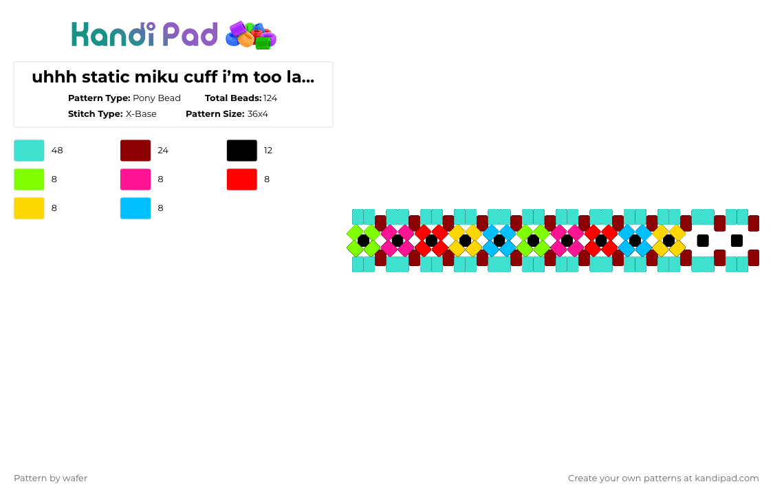 uhhh static miku cuff i’m too lazy to finish - Pony Bead Pattern by wafer on Kandi Pad - light blue,red