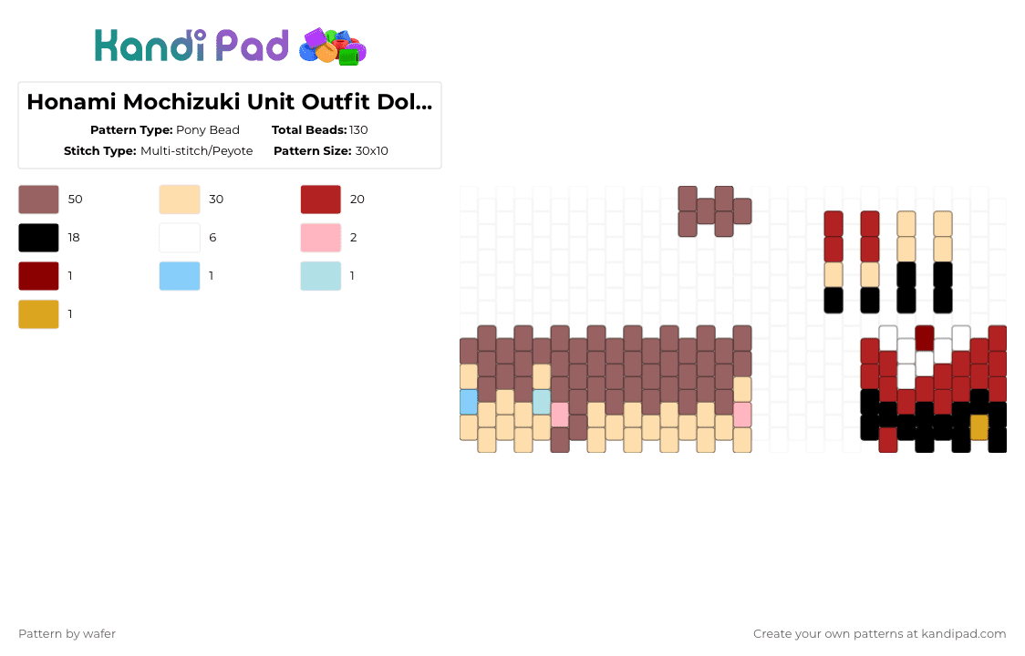 Honami Mochizuki Unit Outfit Doll/Figure - Pony Bead Pattern by wafer on Kandi Pad - red,beige
