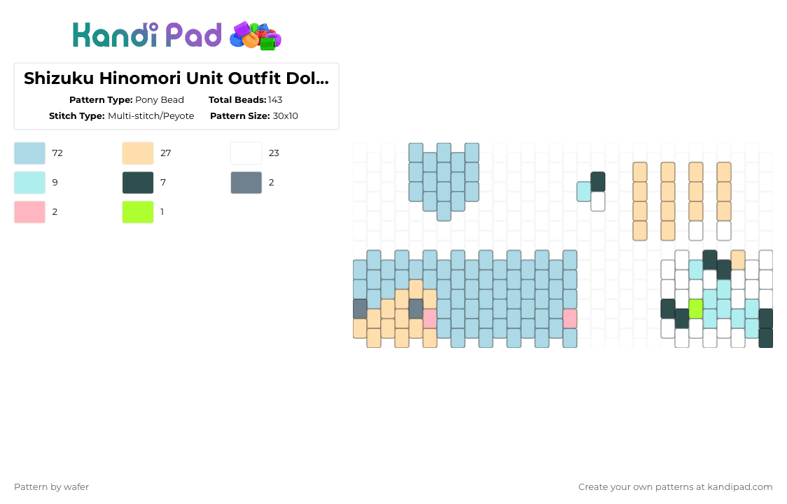 Shizuku Hinomori Unit Outfit Doll/Figure - Pony Bead Pattern by wafer on Kandi Pad - light blue,beige
