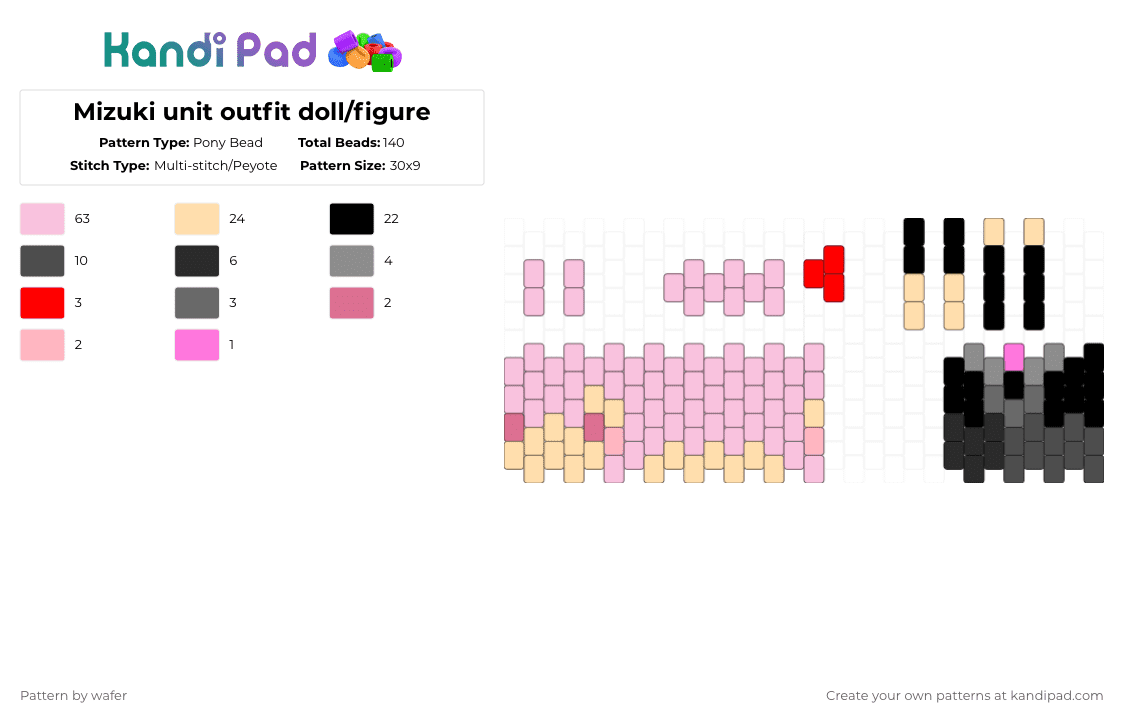 Mizuki Akiyama Unit Outfit Doll/Figure - Pony Bead Pattern by wafer on Kandi Pad - pink