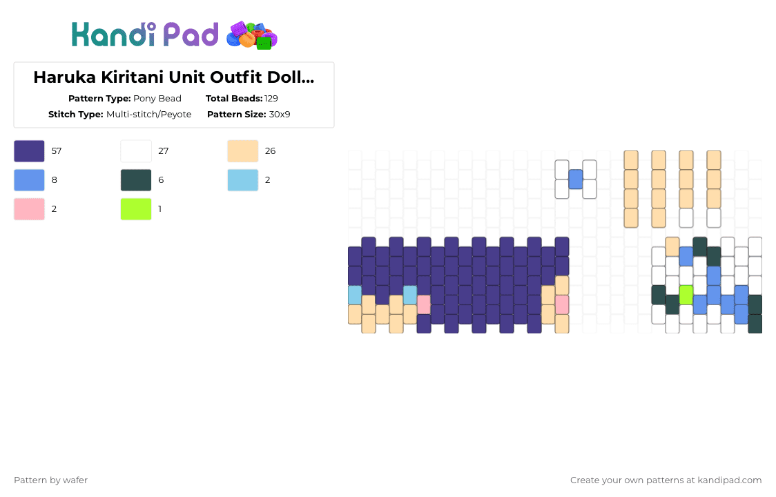 Haruka Kiritani Unit Outfit Doll/Figure - Pony Bead Pattern by wafer on Kandi Pad - beige,purple