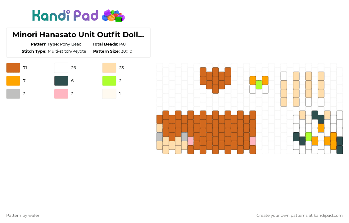 Minori Hanasato Unit Outfit Doll/Figure - Pony Bead Pattern by wafer on Kandi Pad - orange,beige