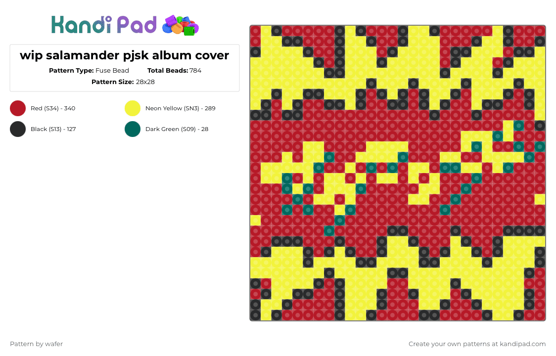 wip salamander pjsk album cover - Fuse Bead Pattern by wafer on Kandi Pad - red,yellow