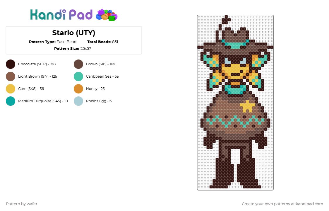 Starlo (UTY) - Fuse Bead Pattern by wafer on Kandi Pad - brown