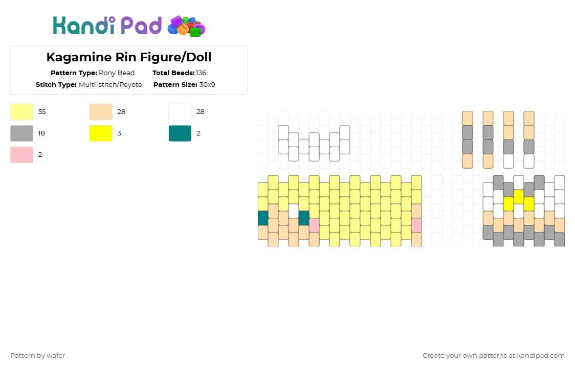 Kagamine Rin Figure/Doll - Pony Bead Pattern by wafer on Kandi Pad - beige,yellow