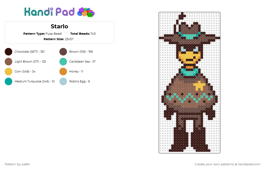 Starlo BALD - Fuse Bead Pattern by wafer on Kandi Pad - brown,tan