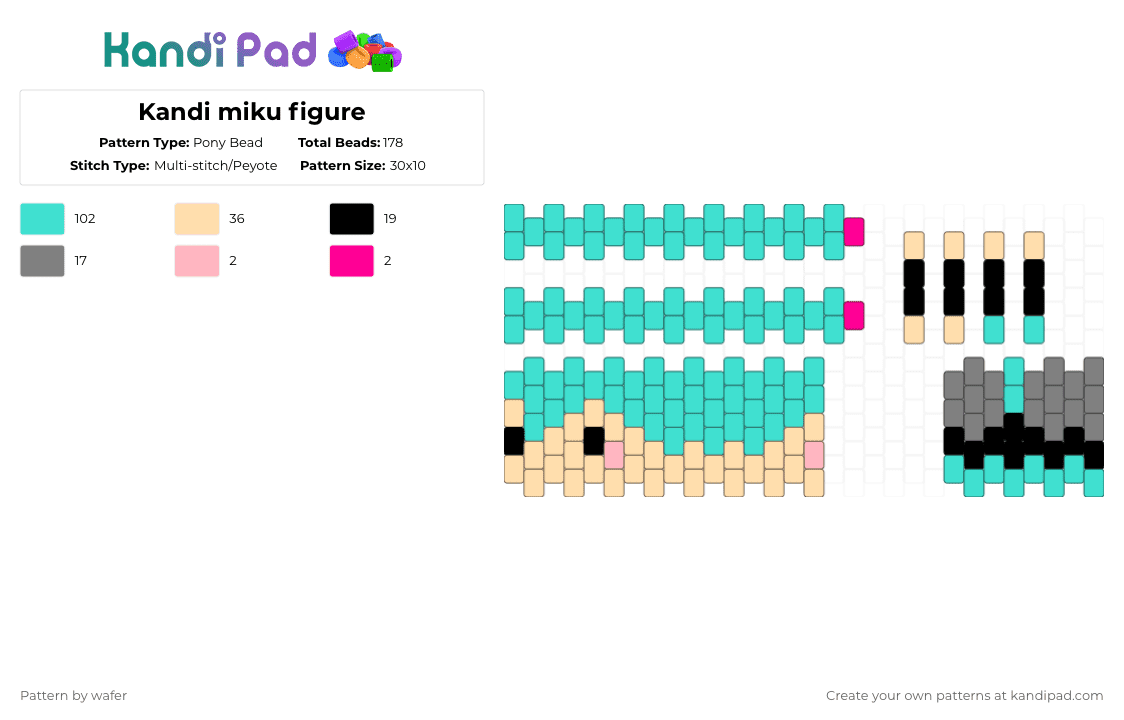 Kandi miku figure - Pony Bead Pattern by wafer on Kandi Pad - light blue