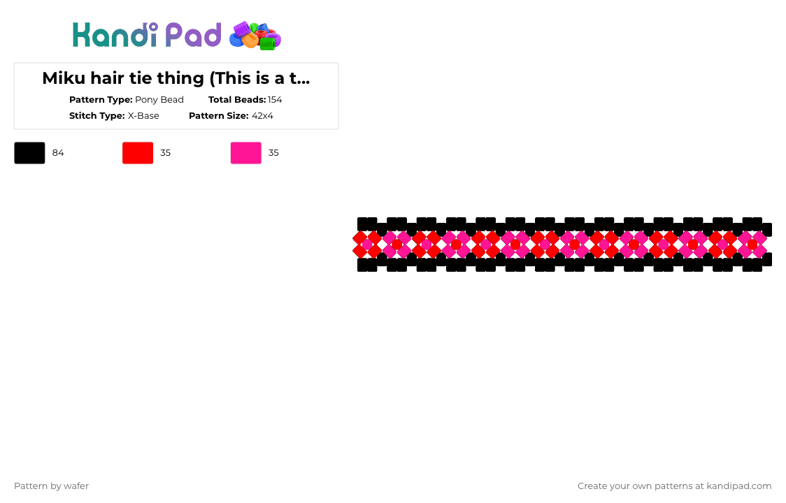 Miku hair tie thing (This is a test for a cosplay I’m making.) - Pony Bead Pattern by wafer on Kandi Pad - red,pink