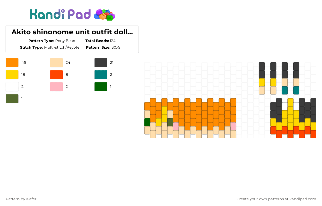 Akito Shinonome Unit Outfit  Doll/Figure - Pony Bead Pattern by wafer on Kandi Pad - yellow,beige,orange,project sekai,hatsune miku,colorful stage,akito shinonome