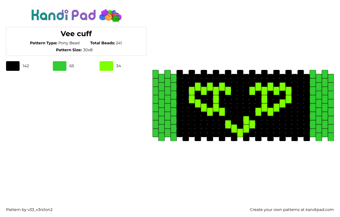 Vee cuff - Pony Bead Pattern by v33_v3rs1on2 on Kandi Pad - vee,dandys world,face,cuff,video game,horror,black,green