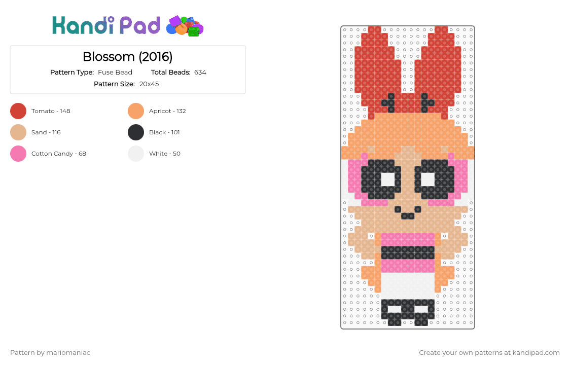 Blossom (2016) - Fuse Bead Pattern by mariomaniac on Kandi Pad - beige,orange,red,superhero,blossom,powerpuffgirls