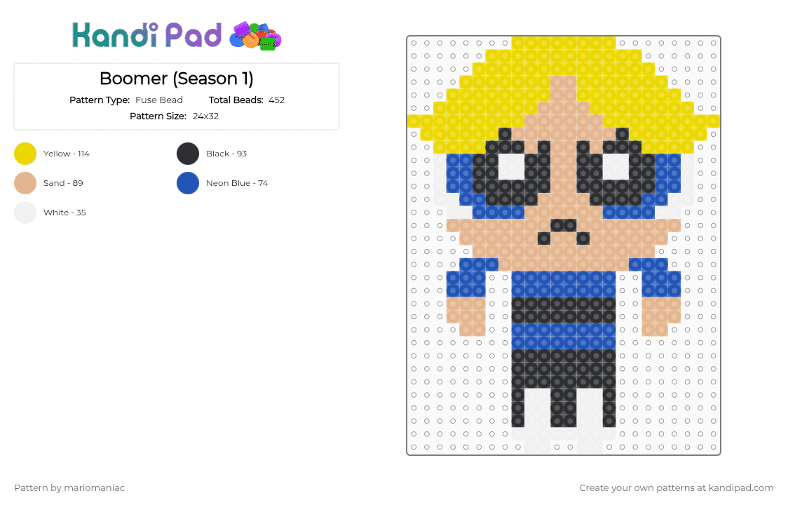 Boomer (Season 1) - Fuse Bead Pattern by mariomaniac on Kandi Pad - beige,yellow,powerpuffgirls,beadpattern,boomer,cartoon
