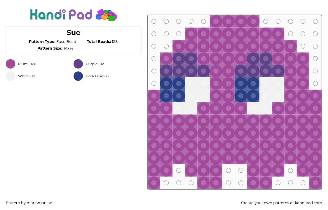 Sue - Fuse Bead Pattern by mariomaniac on Kandi Pad - sue,pacman,videogames,arcadegames,beadpattern,mspacman,pink