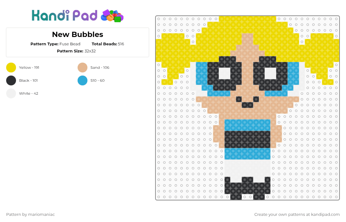 Bubbles (remake) - Fuse Bead Pattern by mariomaniac on Kandi Pad - yellow,bubbles,the powerpuff girls,beadpattern,cartoon,character