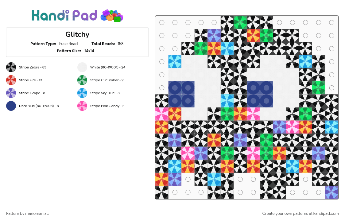 Glitchy - Fuse Bead Pattern by mariomaniac on Kandi Pad - arcadegame, beadpattern, black, blue, character, colorful, light blue, pacman, pacman256, red, videogames