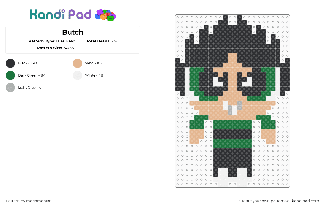 Butch - Fuse Bead Pattern by mariomaniac on Kandi Pad - black,beige,green,powerpuffgirls,cartoon