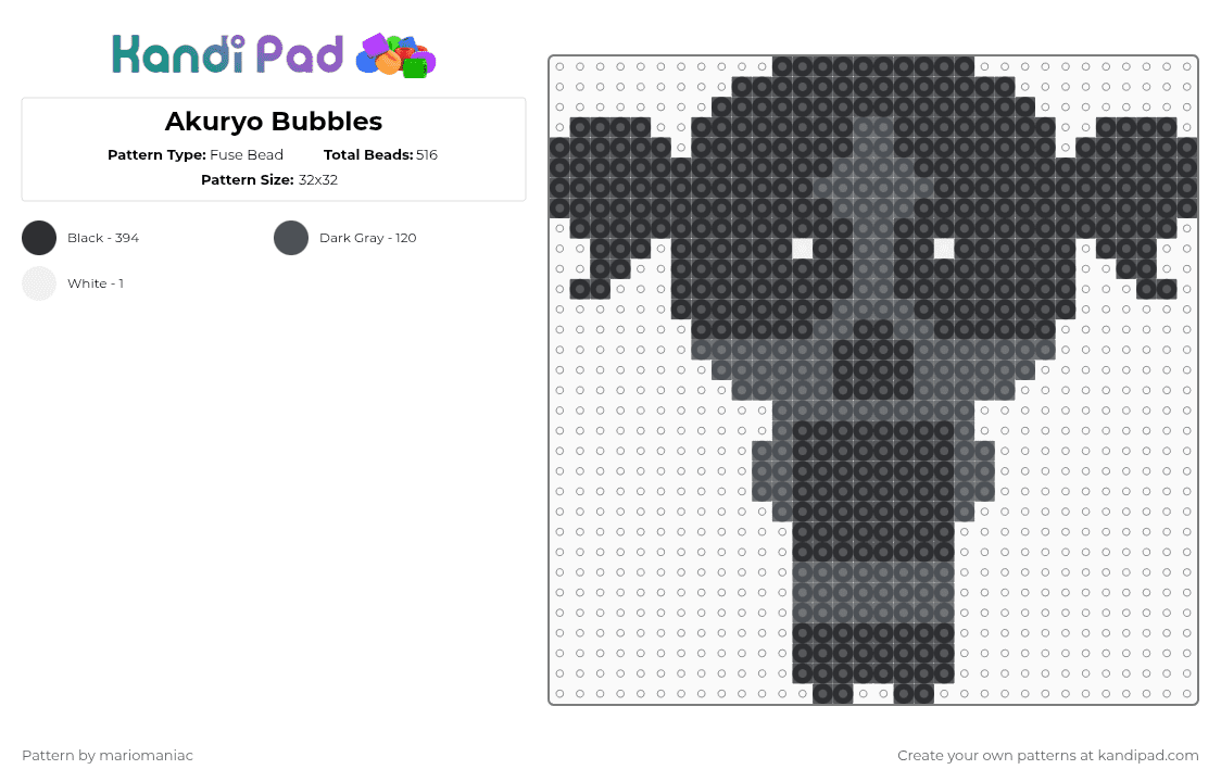 Akuryo Bubbles - Fuse Bead Pattern by mariomaniac on Kandi Pad - black,gray,bubbles,beadpattern,the powerpuff girls,cartoon,character,creepypasta,akuryobubbles