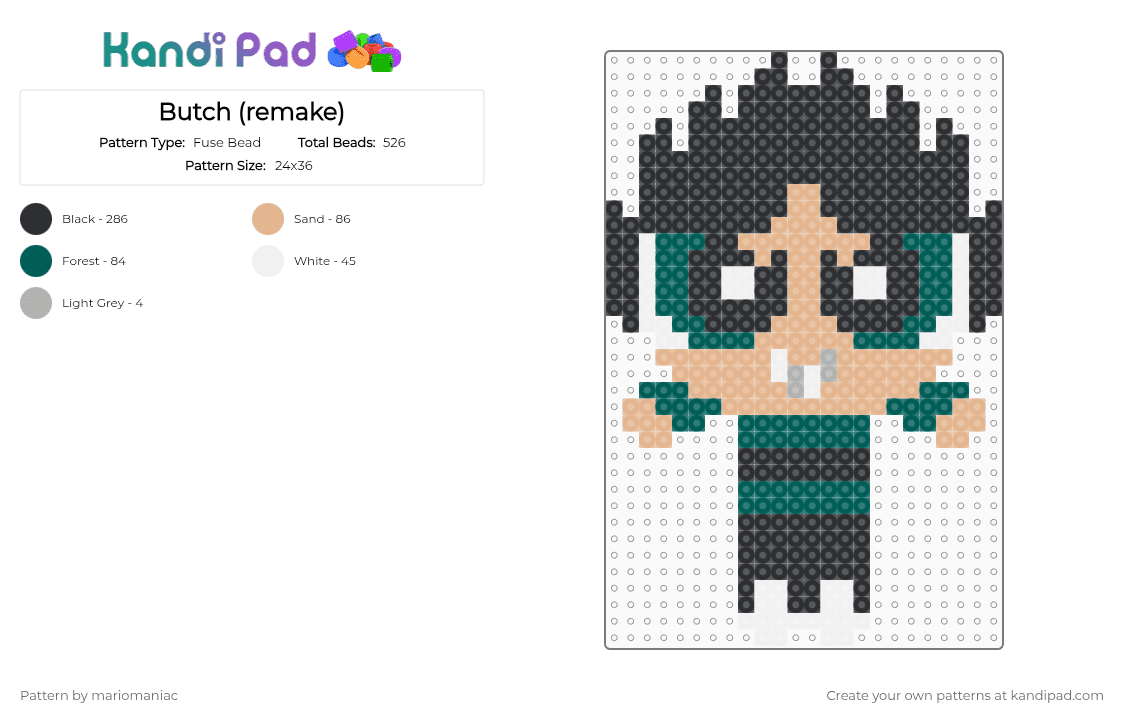 Butch (remake) - Fuse Bead Pattern by mariomaniac on Kandi Pad - black,beige,gray,powerpuffgirls,cartoon,beadpattern,rowdyruffboys,butch