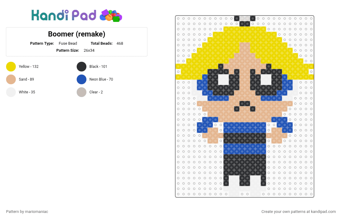 Boomer (remake) - Fuse Bead Pattern by mariomaniac on Kandi Pad - beige,yellow,powerpuffgirls,beadpattern,boomer,cartoon