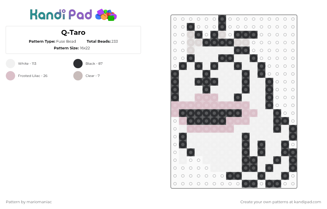 Q-Taro - Fuse Bead Pattern by mariomaniac on Kandi Pad - white,anime,beedpattern,character,qtaro,obake no qtaro,fujikoffujio