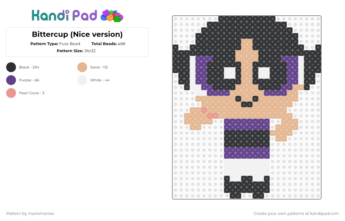 Bittercup (Nice version) - Fuse Bead Pattern by mariomaniac on Kandi Pad - beige,purple,ppg,powerpuffgirls,powerpuffgirlsclub,bittercup,beadpattern,cartoon,character