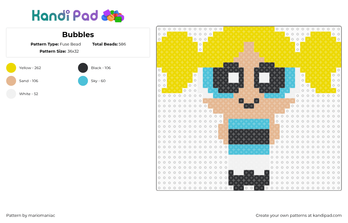 Bubbles (old) - Fuse Bead Pattern by mariomaniac on Kandi Pad - bubbles,the powerpuff girls,beadpattern,cartoon,character