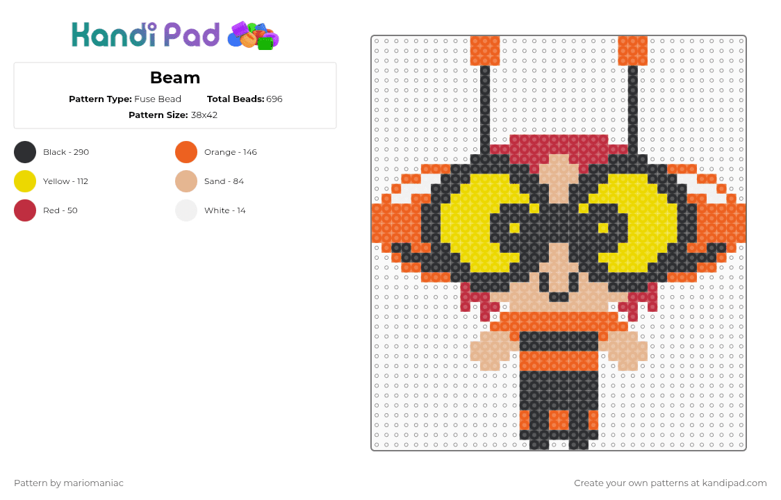 Beam - Fuse Bead Pattern by mariomaniac on Kandi Pad - orange,yellow,beadpattern,beam,powerpuff girls,ppg bloodlines,powerpuff girls bloodlines,oc,the powerpuff girls