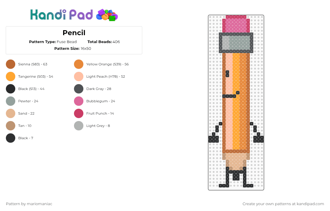 Pencil - Fuse Bead Pattern by mariomaniac on Kandi Pad - pencil,character,tv show,dream,island,battle,beige,orange,beadpattern,bfdi,bfdipencil,battle for dream island,battlefordreamisland