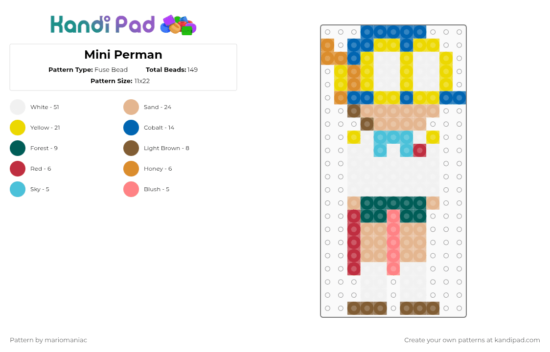 Mini Perman - Fuse Bead Pattern by mariomaniac on Kandi Pad - beige,yellow,red,blue,beadpattern,minipix,perman,anime,superhero