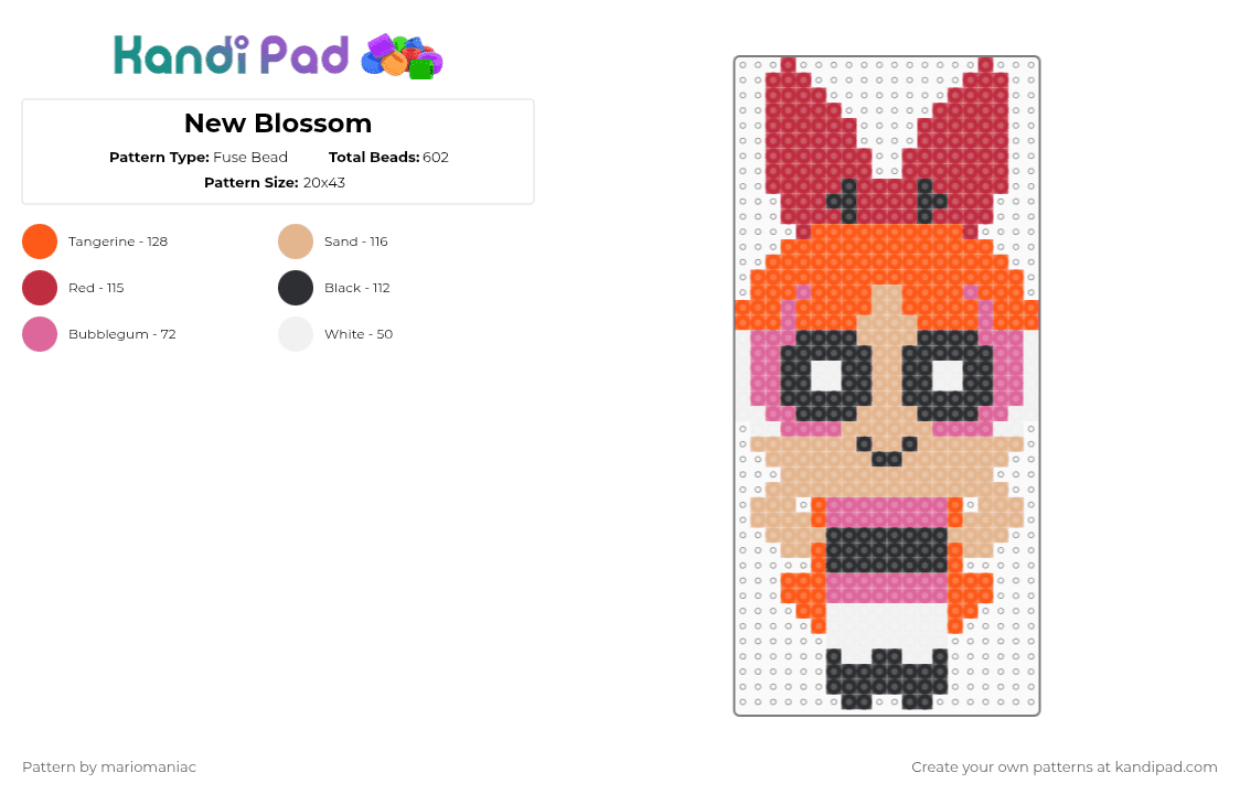 Blossom (remake) - Fuse Bead Pattern by mariomaniac on Kandi Pad - beige,orange,red,superhero,blossom,powerpuffgirls