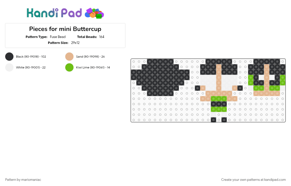 Pieces for mini Buttercup - Fuse Bead Pattern by mariomaniac on Kandi Pad - beige, black, buttercup, character, green, mini, the powerpuff girls