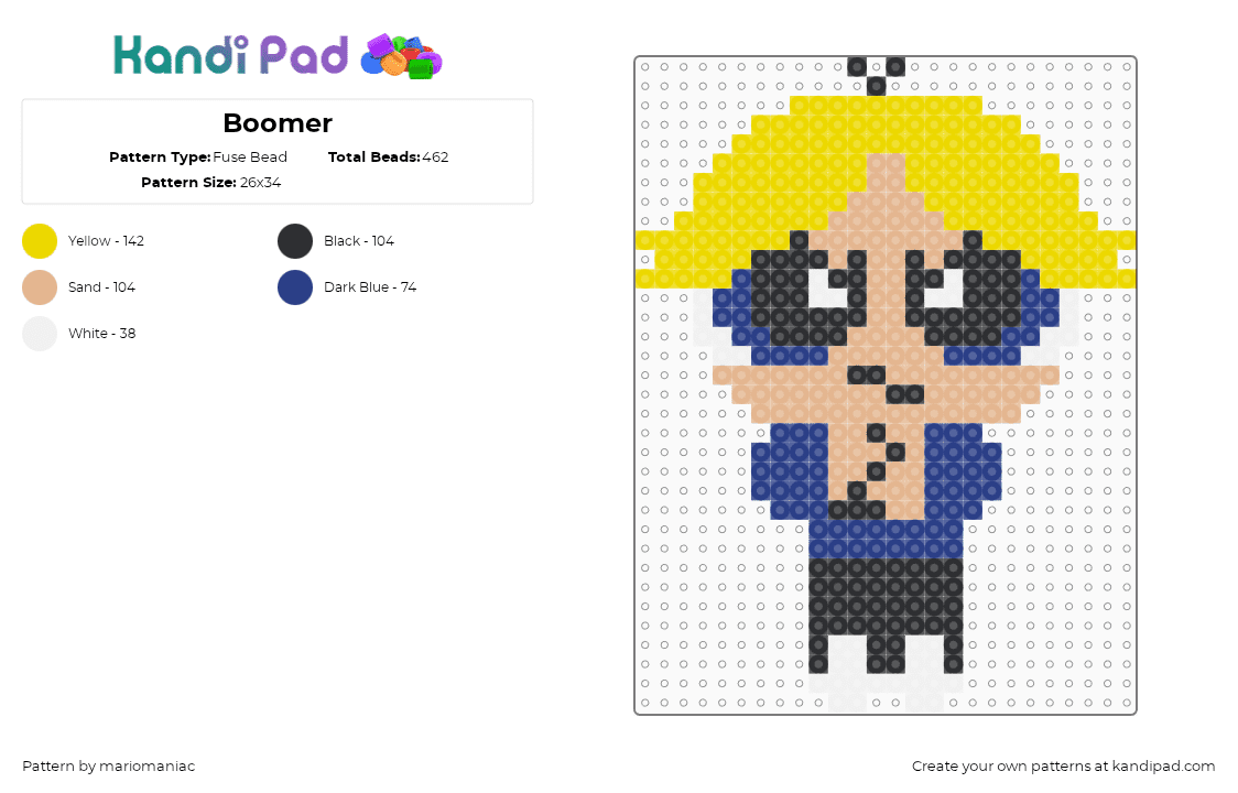 Boomer - Fuse Bead Pattern by mariomaniac on Kandi Pad - beige,yellow,boomer,powerpuffgirls,cartoon,beadpattern