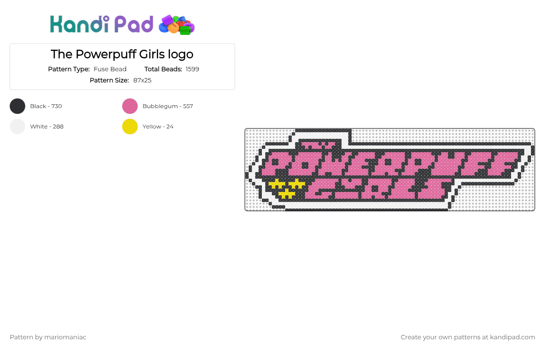 The Powerpuff Girls logo - Fuse Bead Pattern by mariomaniac on Kandi Pad - pink,logo,beadpattern,thepowerpuffgirls,ppg,powerpuff girls