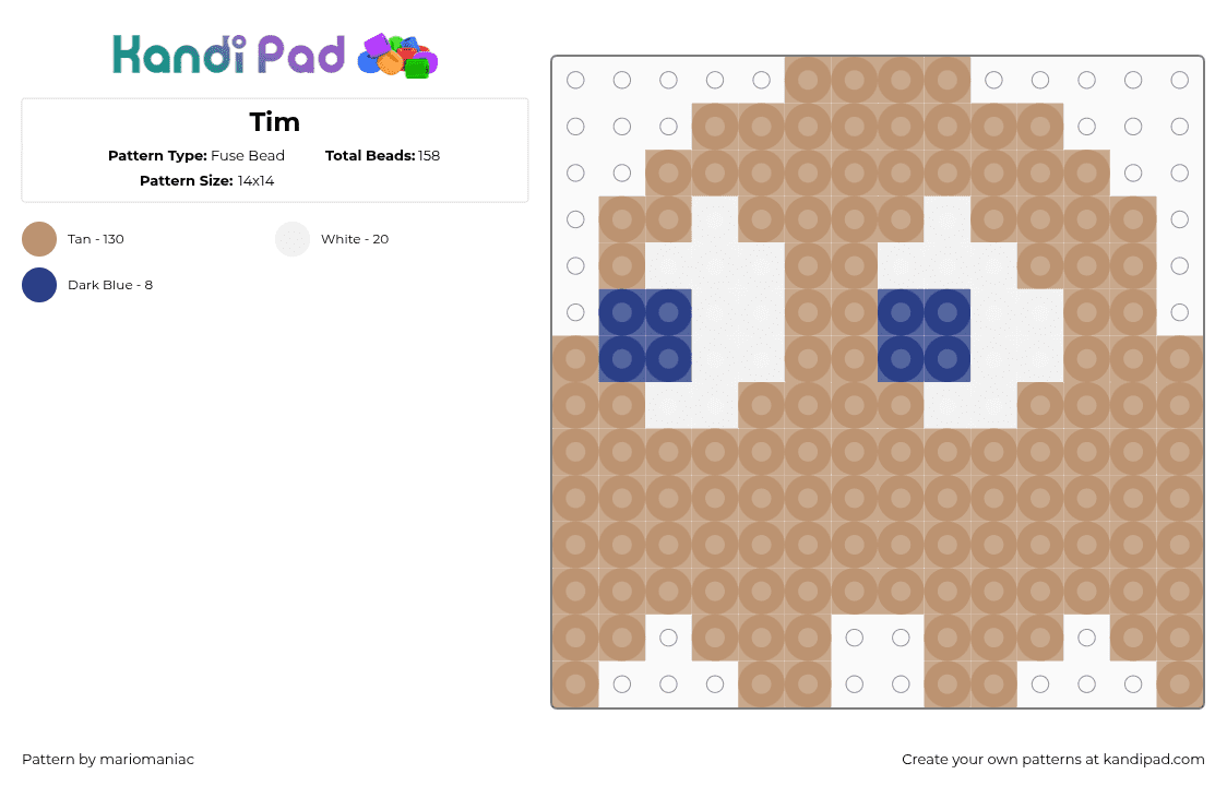 Tim - Fuse Bead Pattern by mariomaniac on Kandi Pad - beige,pacman,arcadegame,videogames,beadpattern,character,tim,jr pacman,jrpacman