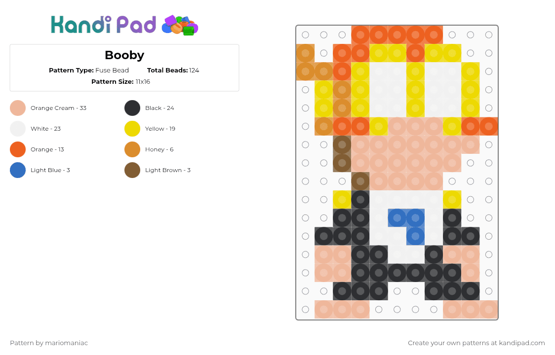 Mini Booby - Fuse Bead Pattern by mariomaniac on Kandi Pad - beige,yellow,orange,beadpattern,perman,anime,chimp,booby,minipix,superhero,sidekick