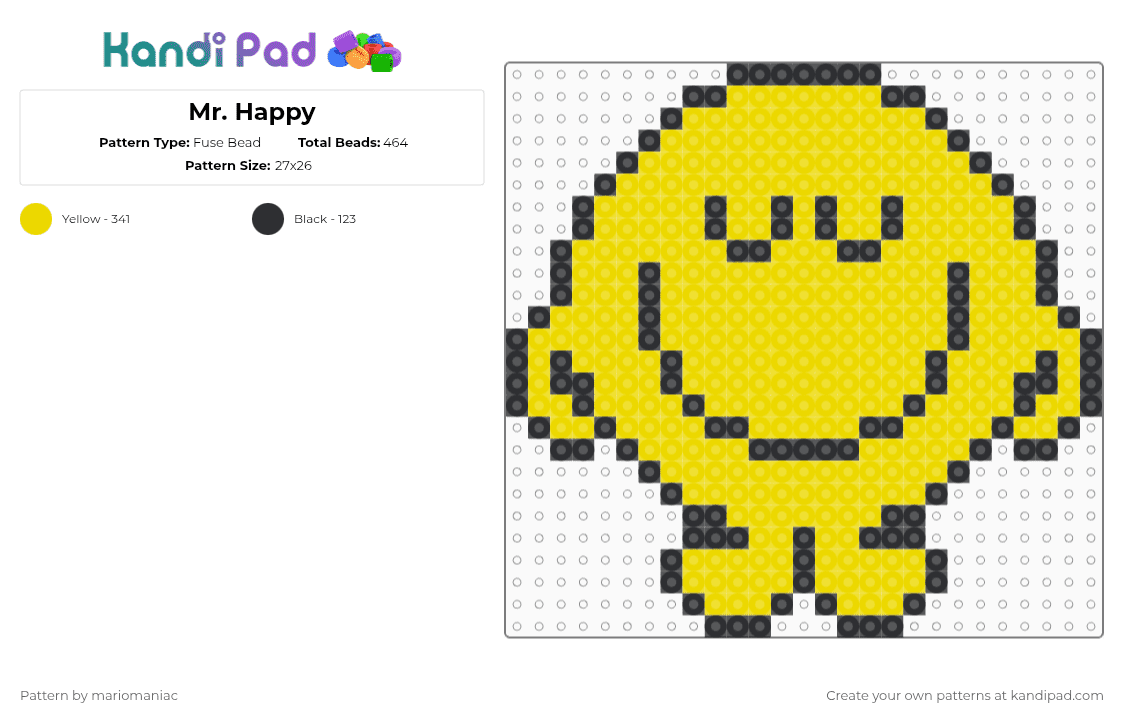 Mr. Happy - Fuse Bead Pattern by mariomaniac on Kandi Pad - black,yellow,mrmen,mrhappy,beadpattern,book,bookcharacter