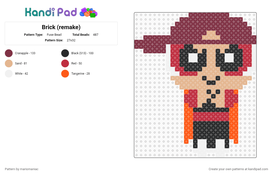 Brick (remake) - Fuse Bead Pattern by mariomaniac on Kandi Pad - beige,brown,powerpuffgirls,rowdyruffboys,cartoon,beadpattern,brickrrb